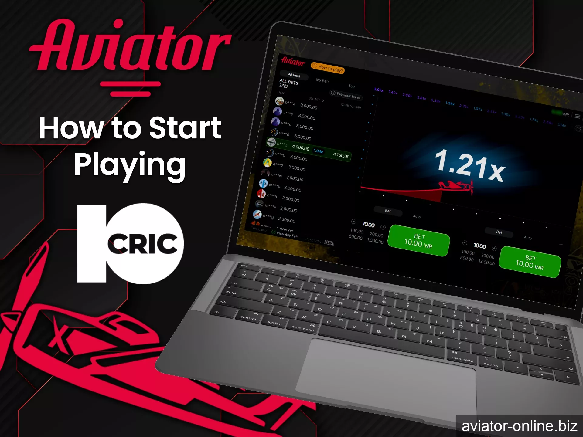 First steps on how to start playing 10CRIC Aviator.