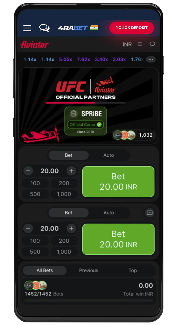 Place a bet on prediction for Aviator.